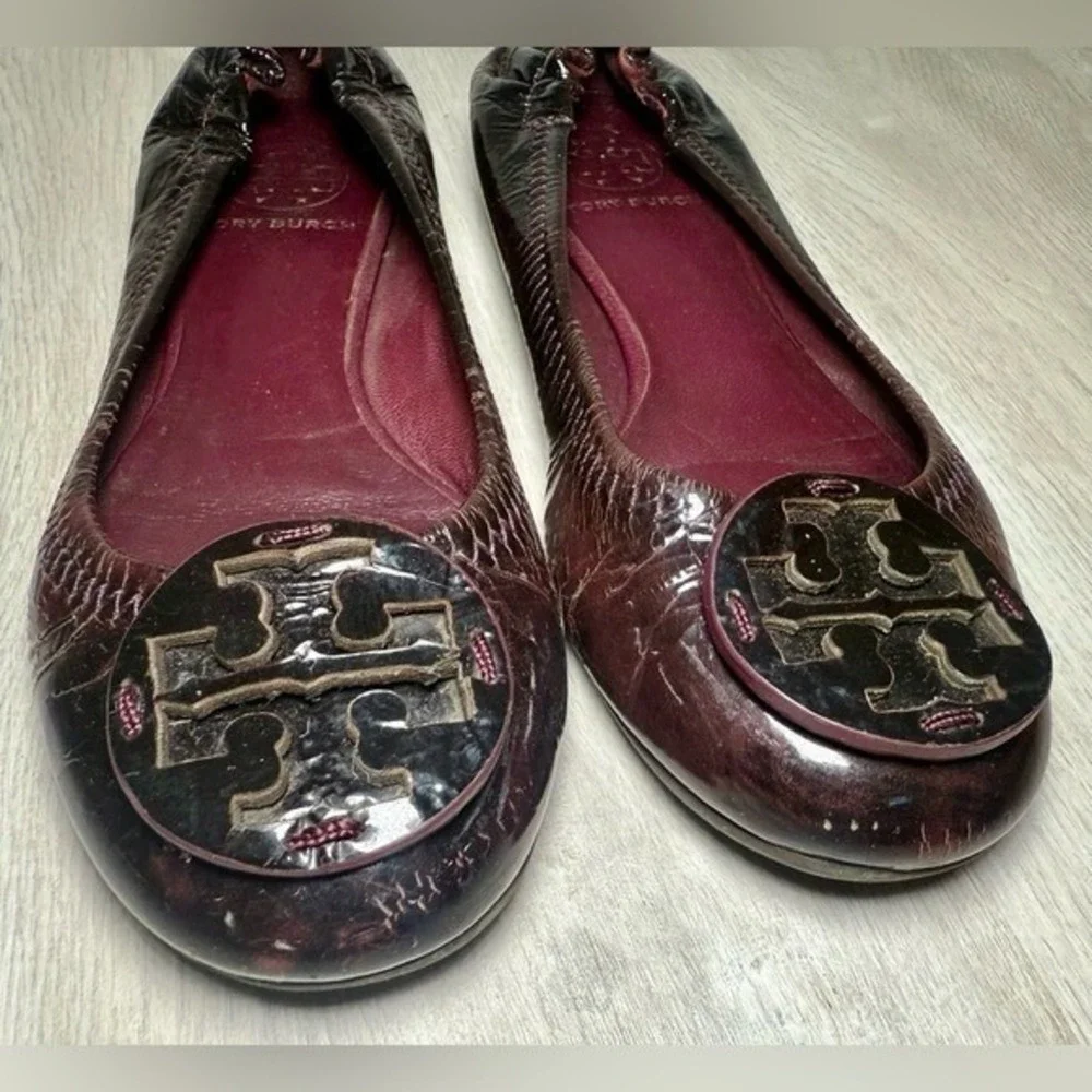 Tory Burch Women Brown Patent Leather Ballet Flats Shoes Size 7